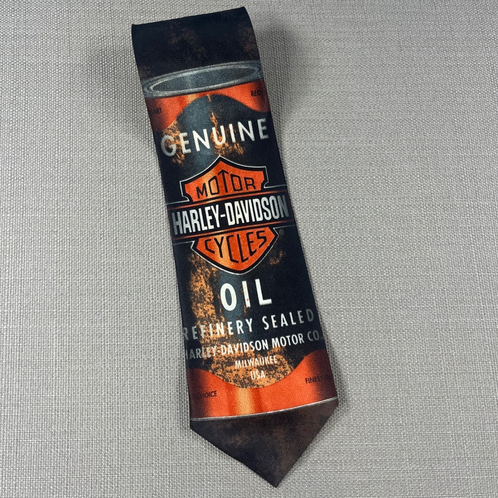 Harley-Davidson Vintage 2002 Rusty Oil Can Tie‎ Ralph Marlin Black Orange 251323